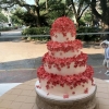 Cascading Pink Flower Wedding Cake