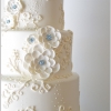 Teal Swarovski Crystals and Flowers Wedding Cake