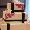 Orchid and Black Stencilled Square Wedding Cake