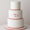 Red Stripe Wedding Cake with Bride and Groom Names