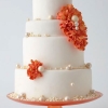 White Wedding Cake with Pearls and Flowers