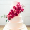 White and Pink Cake with Cascading Flowers