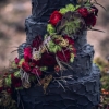 Black Wedding Cake with Fall Flowers