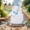 Blue and White Cake with Flowers