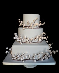 Pearlized Snow Berry Fake  Wedding Cake