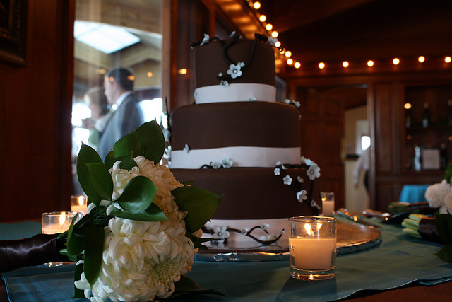 Beautiful Chocolate Brown and Delicate Blue Wedding Cake