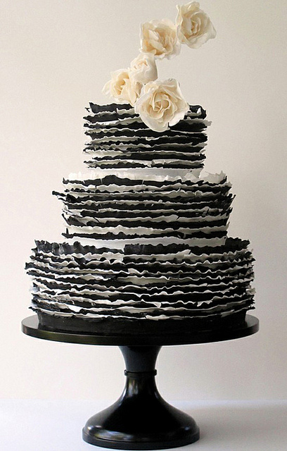 Black and White ruffle wedding cake Happy well post 111111 Lame I know