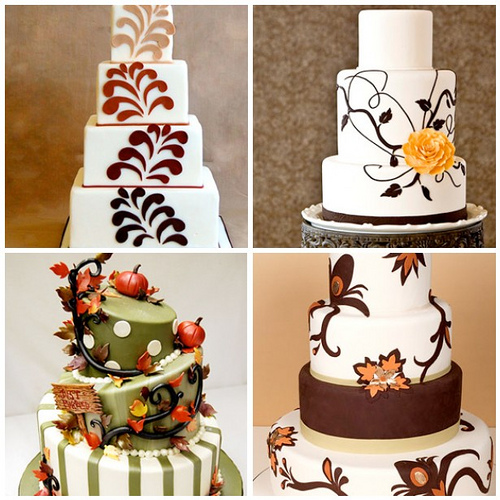 square wedding cakes green and brown