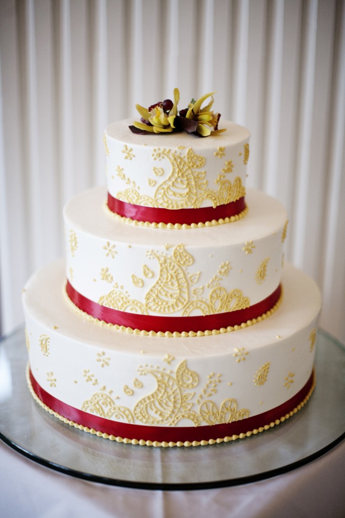 IndianInspired Red and Gold Wedding Cake
