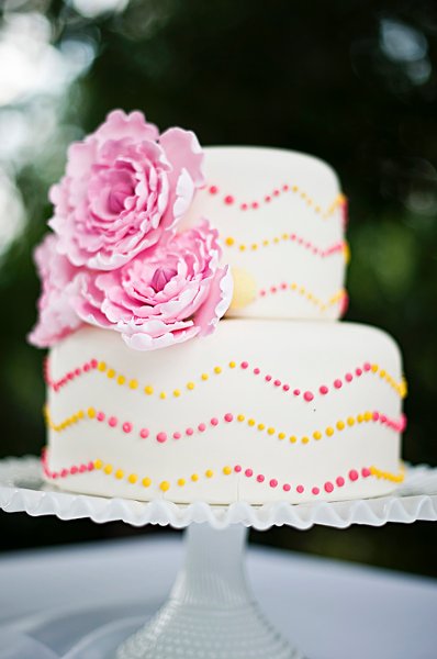 Pink and Yellow Chevron Wedding Cake