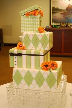 Green Stacked Box Wedding Cake