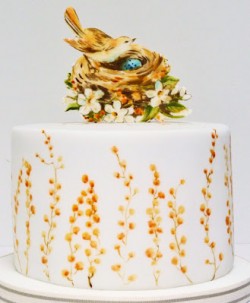 hand painted birds nest cake