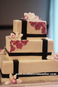 Orchid and Black Square Wedding Cake