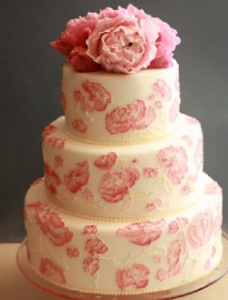 pink peony wedding cake