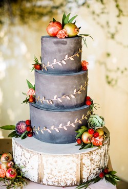 dark wedding cake with fruit