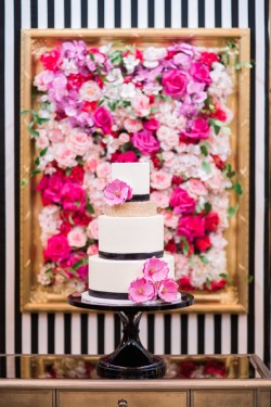 black and white and floral cake