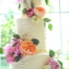 Pink and Orange Buttercream Ruffle Peony Cake