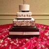 Pink and Brown Square Wedding Cake with Scrolls