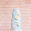 Sky Blue Wedding Cake with Clouds and Roses