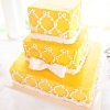 Yellow Ruffled Ribbon Square Wedding Cake