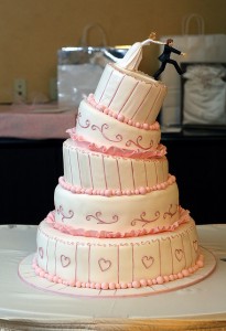 Leaning Pink and White Wedding Cake