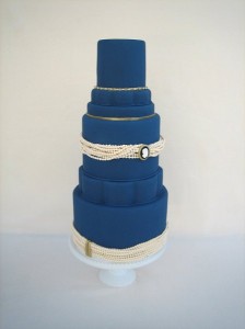 Navy blue and pearl wedding cake