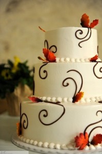 Autumn Leaves and Chocolate Swirls Wedding Cake