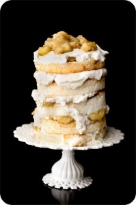 Naked bananas foster wedding cake