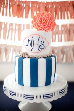 Coral and Blue Nautical Wedding Cake