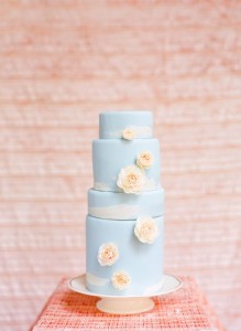 blue wedding cake with white roses