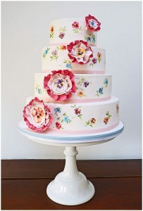 Hand Painted Pansy Wedding Cake