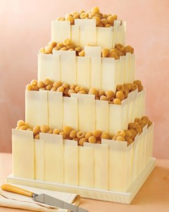 white chocolate and golden raspberry wedding cake