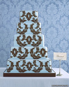blue damask cake