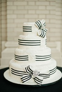 black and white ribbon cake