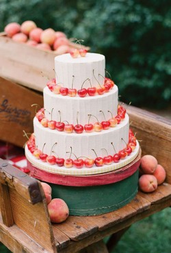 white cake with cherries