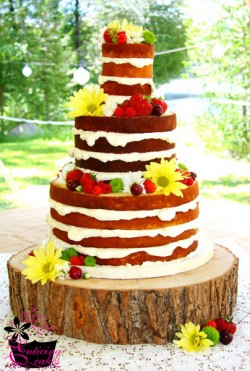 naked summer cake with fruit and flowers
